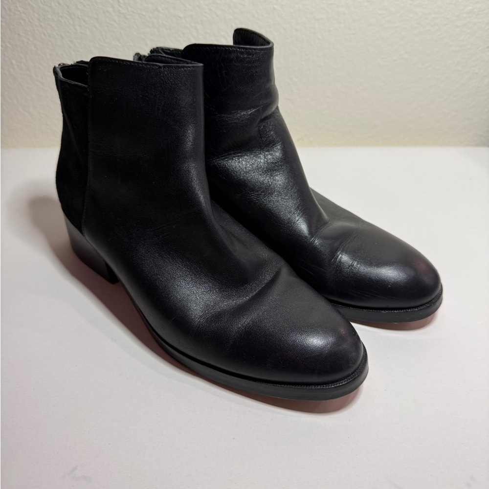 Women's Black Leather Ankle Booties - Sleek Zip-Back Design